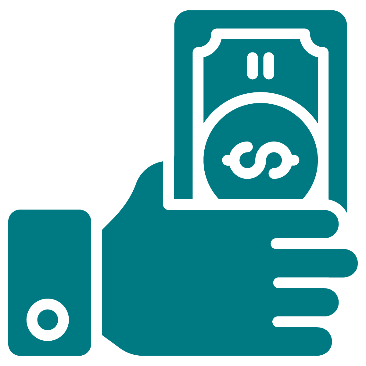 blue green hand holding money