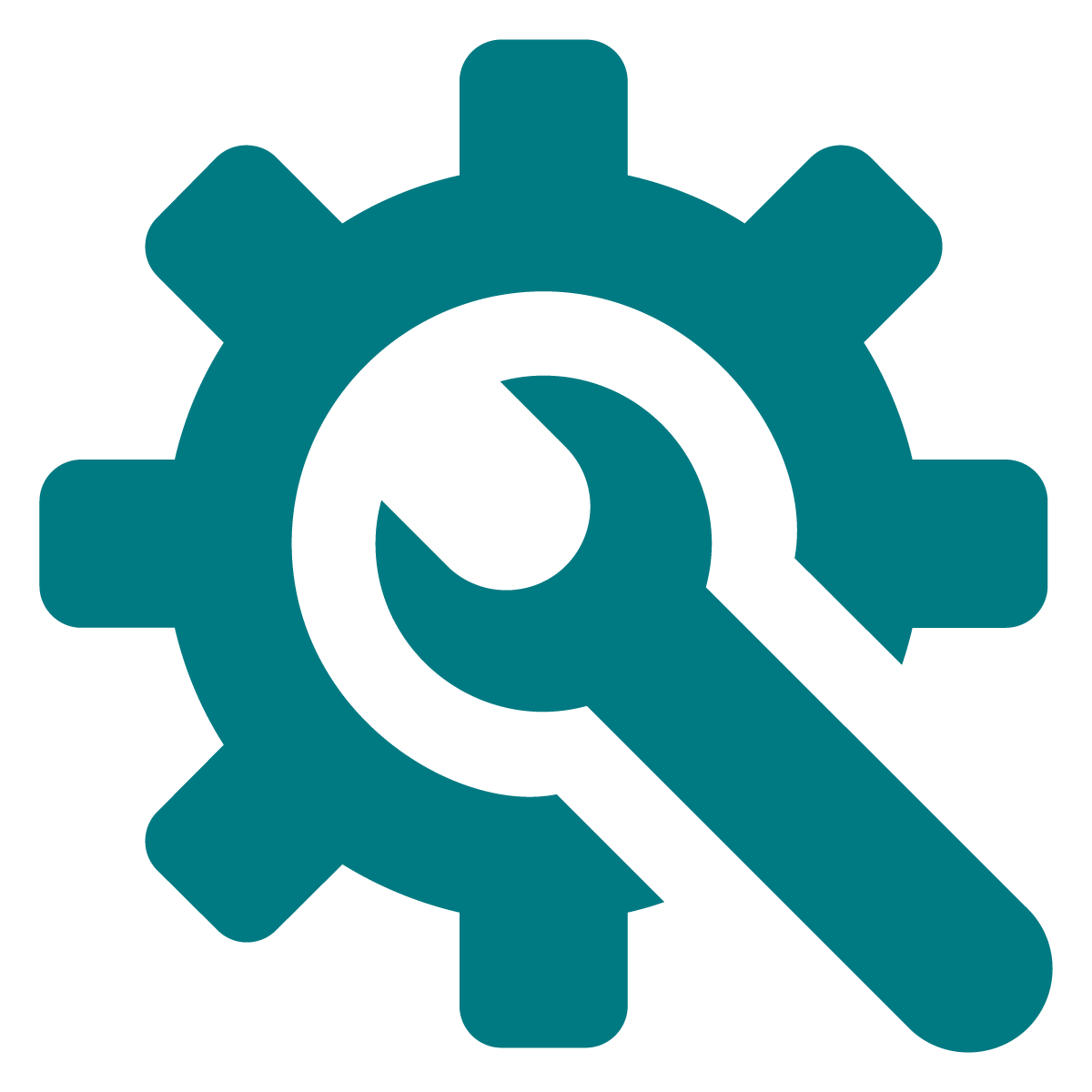 blue green Gear with a cut off and a wrench